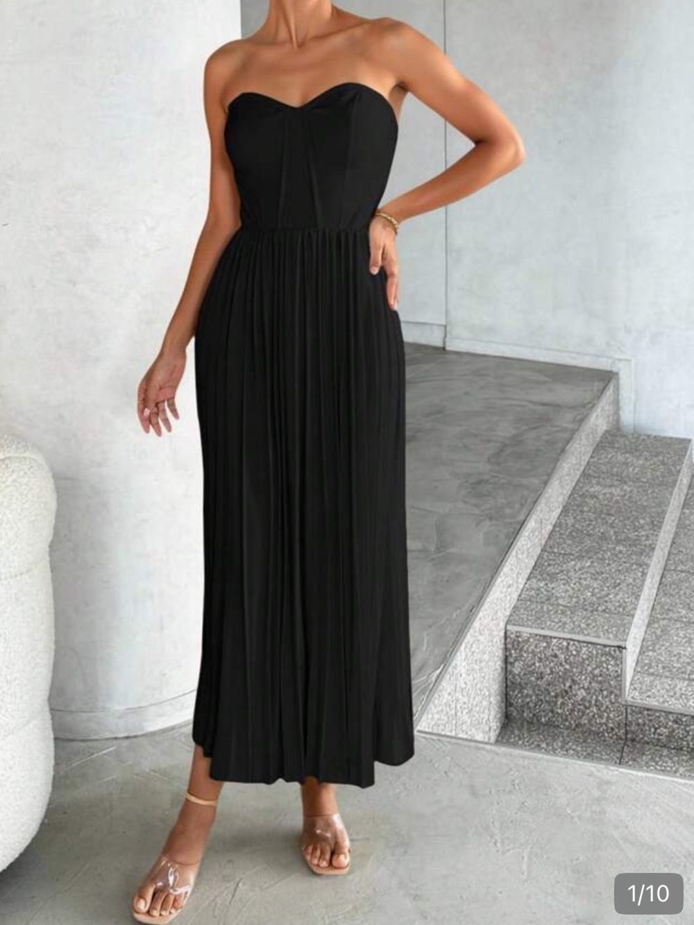 Wedding guest dress - Strapless Black Pleated